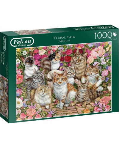 Puzzle Jumbo de 1000 piese - Floral Cats - 1
