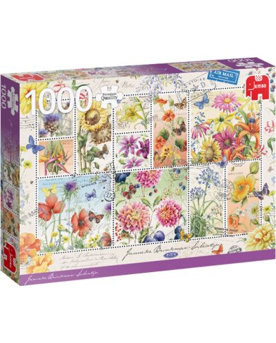 Puzzle Jumbo de 1000 piese - Marci postale cu flori de vara - 1