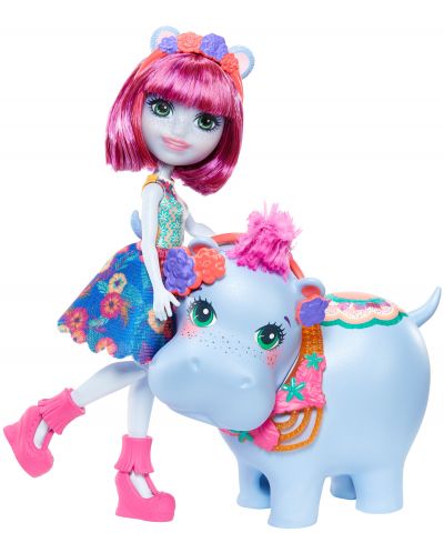 Papusa cu animalut Mattel Enchantimals - Hedda Hippo si Lake	 - 2