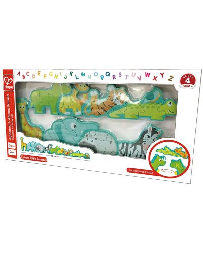 Puzzle din lemn Hape - Alfabet si animale, cu doua fete - 6