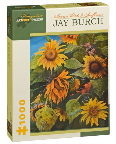 Puzzle Pomegranate de 1000 piese - Pasarile verii si floarea soarelui, Jay Burch - 1