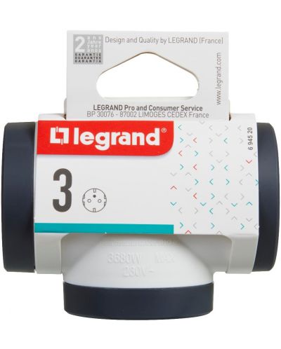 Adaptor Legrand - 694520, 3 prize, în formă de T, 3680 W, alb-gri - 4