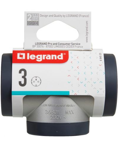 Adaptor Legrand - 694523, 3 prize, în formă de T, 3680 W, aluminiu - 4
