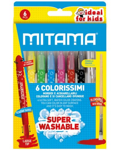 Creioane acuarela Mitama - Soft Maxi, lavabile, 6 culori - 1