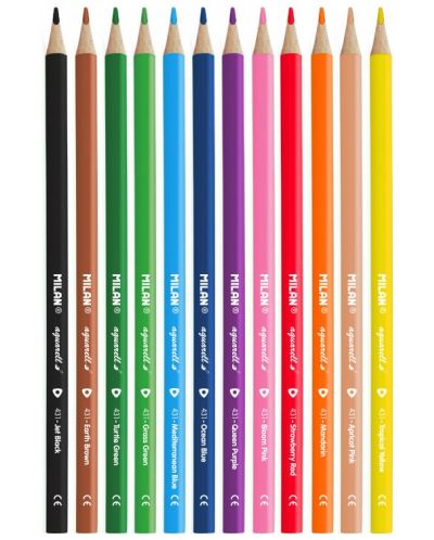 Creioane acuarele colorate Milan - Triangular, 12 culori + pensula - 2