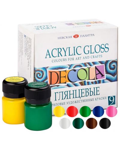 Vopsele acrilice lucioase Paleta Nevskaya Decola - 9 culori, 20 ml - 1