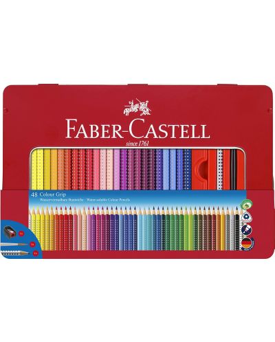 Creioane de acuarelă Faber-Castell Grip 2001 - 48 de culori, cutie metalică - 1