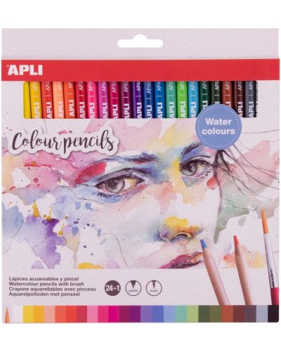 Creioane colroate aquarele Apli - 24 culori + pensula - 2