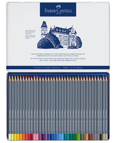 Creioane acuarelabile Faber-Castell Goldfaber Aqua - 36 culori, în cutie metalică - 2