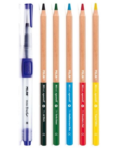 Creioane colorate acuarela Milan - 3.5 mm, 5 culori + pensula - 2