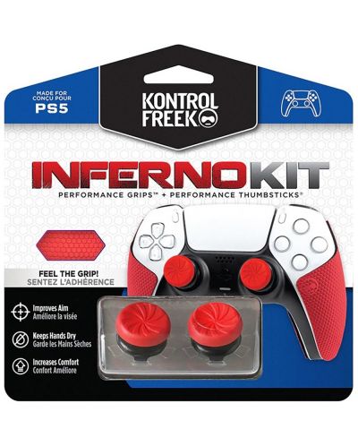 Accesoriu KontrolFreek - Inferno Kit, Performance Grips + Performance Thumbsticks, roșu (PS5) - 1
