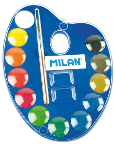 Vopsele acuarele in paleta Milan - Ф25 mm, 12 culori + pensula - 1