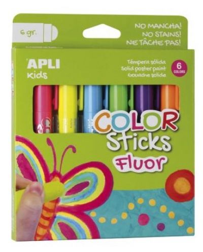 Set vopsele pentru desen APLI Kids - Baton guas, 6 culori neon - 1