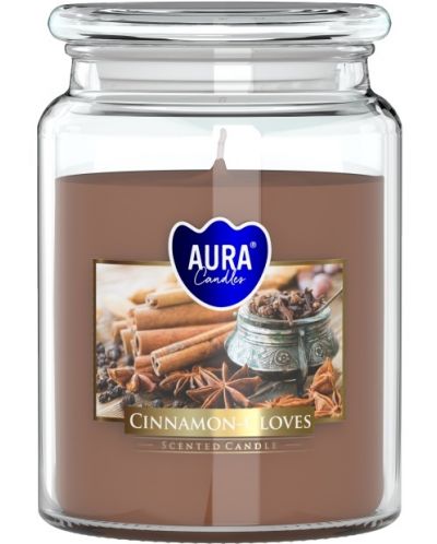 Lumânare parfumată într-un borcan Bispol Aura - Cinnamon-Cloves, 500 g - 1
