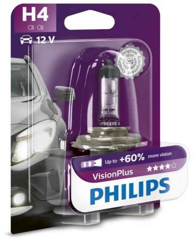 Bec auto Philips - H4, Vision plus +60% more light, 12V, 60/55W, P43t-38 - 1