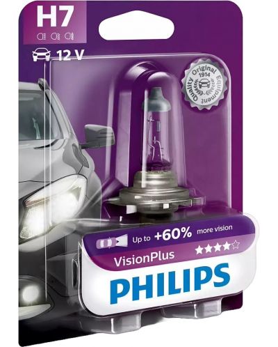 Bec auto  Philips - H7, Vision plus +60% more light, 12V, 55W, PX26d - 1