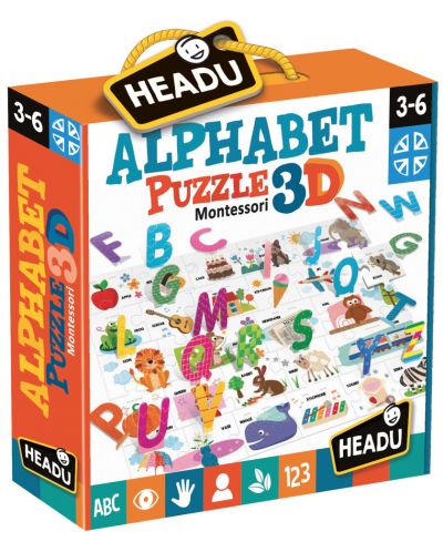 Puzzle educativ Headu Montessori - Alfabet, 3D - 1