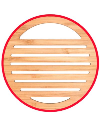 Suport din bambus pentru vase Pebbly - Ø 24 cm, cu margine roșie - 2