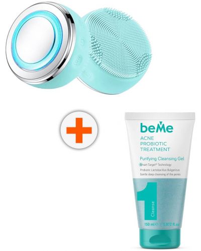 beMe Set - Gel de curățare pentru față, 150 ml + Dispozitiv pentru față, 4W, 4 trepte, turcoaz - 1