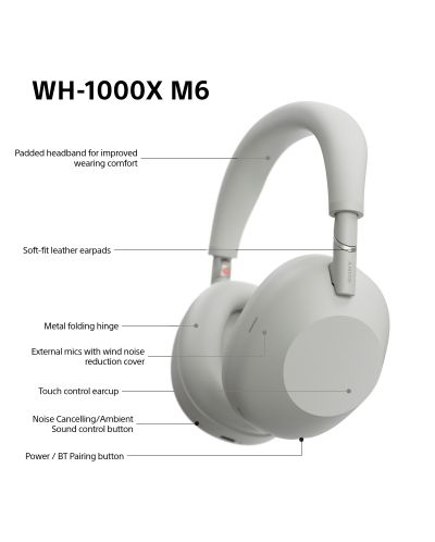Căști wireless Sony - WH-1000XM6, ANC, argintiu | Ozone.ro