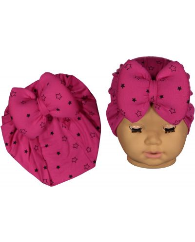 Căciulița pentru bebeluși tip turban NewWorld - Roz cu iepurași - 1