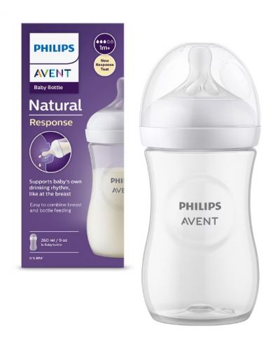 Biberon Philips Avent - Natural Response 3.0, cu tetină 1m+, 260 ml, alb - 1