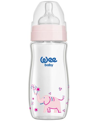 Biberon din sticlă termorezistentă Wee Baby Classic Plus, 280 ml, roz - 1