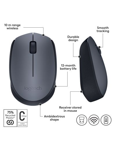 Mouse wireless Logitech - M170, gri - 7