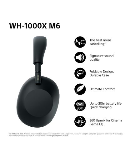 Căști wireless Sony - WH-1000XM6, ANC, negru | Ozone.ro