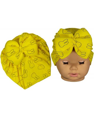Căciulița pentru bebeluși tip turban NewWorld - Galbenă cu iepurași - 1
