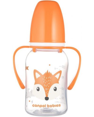 Biberon cu mânere Canpol - Cute Animals, 120 ml, portocaliu - 1