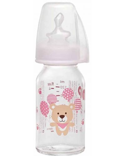 Biberon din sticlă pentru copii NIP - Flow S, 0-6 m, 125 ml, fetiță - 1