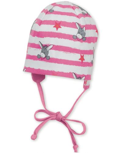 Pălărie pentru bebeluși cu protecție UV 50+ Sterntaler - măgar, 43 cm, 5-6 luni, roz-albă - 1