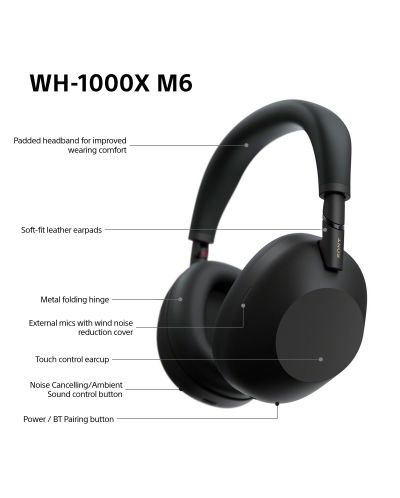 Căști wireless Sony - WH-1000XM6, ANC, negru | Ozone.ro