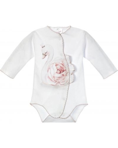 Body cu mânecă lungă pentru bebeluși Sofija - Malwinka Rozpinane, 56 cm, alb-roz - 1