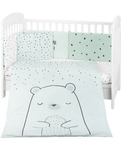 Set de dormit pentru bebelusi din 6 piese KikkaBoo - Bear with me, Mint, 60 x 120 cm - 1