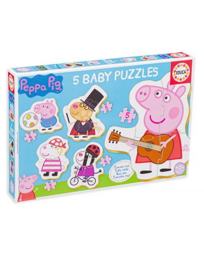 Puzzle pentru bebelusi Educa 5 in 1 - Peppa Pig si prietenii, tip 1 - 1