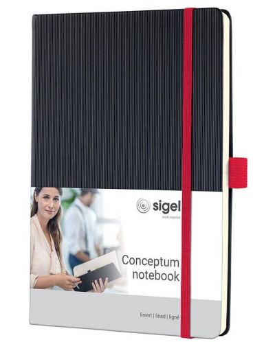 Carnețel cu coperta tare Sigel Conceptum format A5 - Foi negre, căptușite, cu bandă roșie - 1
