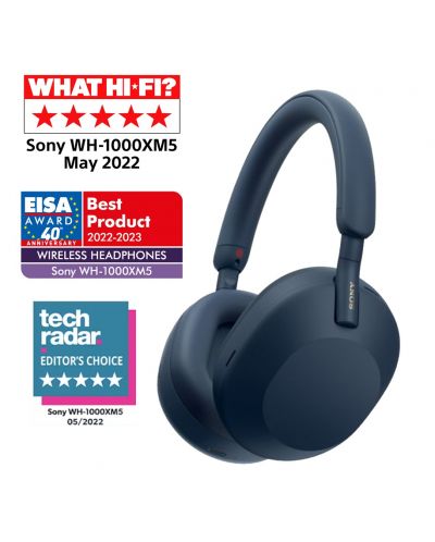 Căști wireless Sony - WH-1000XM5, Hard Case, ANC, albastre