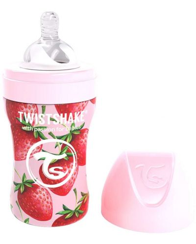 Biberon Twistshake - Capsuni roz, inox, 260 ml - 1