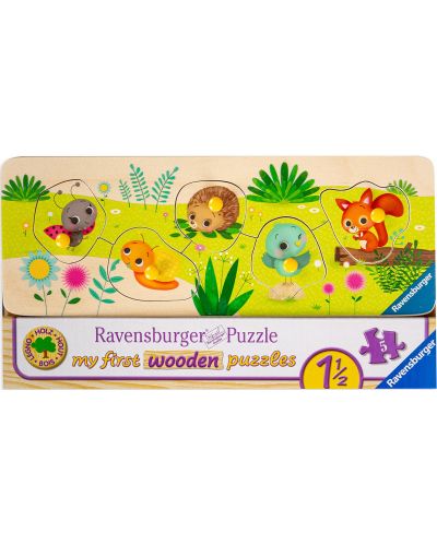 Puzzle pentru copii Ravensburger cu 5 piese - Animale mici in gradina - 1