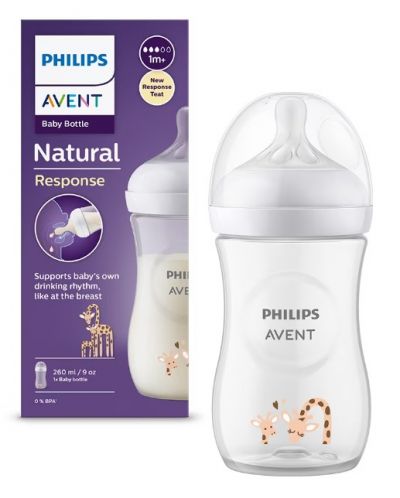 Biberon Philips Avent - Natural Response 3.0, cu tetină 1m+, 260 ml, Girafa - 1