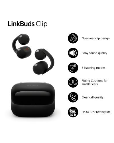 Căști fără fir Sony - LinkBuds Clip WF-LC900, TWS, Open-Ear, Black