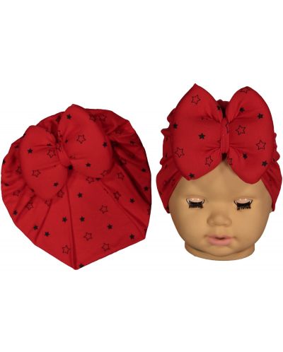 Căciulița pentru bebeluși tip turban NewWorld - Roșie cu stele - 1