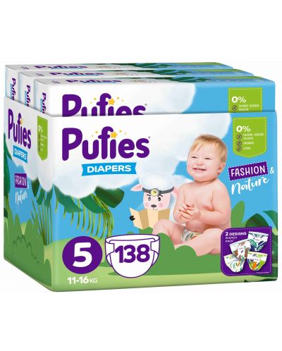 Scutece bebelusi Pufies  Fashion & Nature 5, 138 buc. - 1