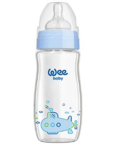 Biberon din sticlă termorezistentă Wee Baby Classic Plus - 280 ml, albastru - 1
