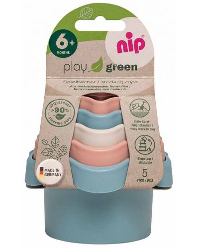 Jucărie pentru bebeluși NIP Play Green - Stacking Cups, 5 bucăți - 10