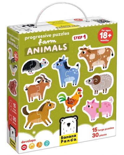 Puzzle pentru bebeluși Banana Panda 15 în 1 - Anialele la fermă - 1