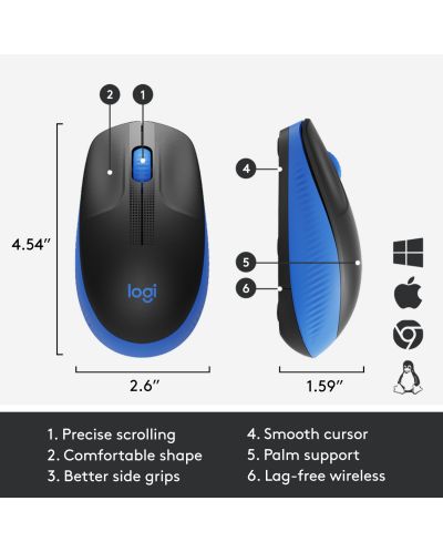 Mouse wireless Logitech - M190, albastru - 6