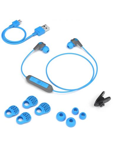 Casti wireless cu microfon JLab - JBuds Pro Signature, gri/albastre - 5